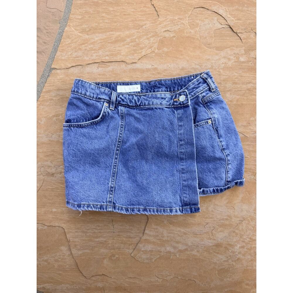Zara Womens Denim Wrap Skort Size M Comfort 100% Cotton Medium Wash Blue